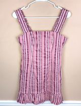 Alexis Women’s Linen Blend Pink White Striped Ruffle Strap Tier Hem Mini Dress Photo 0