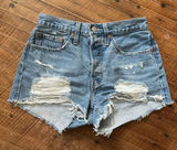 Levi 501 distressed button up cutoff W26 denim cutoff shorts Blue Size 26 Photo 0
