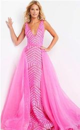Pink Jovanni Dress with long detachable puffy train Photo 0
