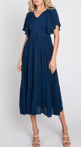 Navy Blue Smocked Dress Photo 0