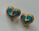NWOT Vivienne Westwood Gold and Blue Heart Earrings Photo 0