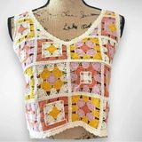 KIRIOUS LOS ANGELES Boho Crochet Granny Square Cropped Top Small | EUC Photo 0