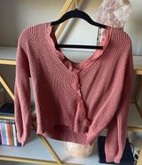 Hollister Crop Sweater Pink Cross Front Lace Trim V-Neck Photo 0
