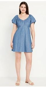 NWT!!   Puff Sleeve Denim Mini Swing Dress Photo 0