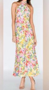Lucy Paris Michaela Halter or V-Neck Dress Pink Yellow Blue Floral Size Small Photo 0