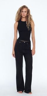 Zara high rise wide leg jeans black denim raw hem women’s size 2 trendy punk Photo 0