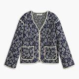 Commense Floral Printed Pockets Winter Coat Size Small EUC Blue Photo 0