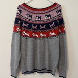 Holiday Time  Women’s Large Fair Isle Dog Christmas Sweater Dogs Gray Pink Photo 0