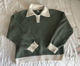 Aerie Green and White Collared Sweater Photo 0