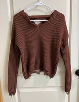 Planet Gold Brown Knit Cropped Sweater Photo 0
