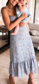 Floral Midi Dress Blue Size M Photo 0