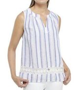 Crown & Ivy  Tank Top Size Large 100% Linen Stripes Cute Beach Summer Photo 0