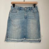 Denim Mini Skirt Raw Edge Hem Sz 27 Light Blue Wash 90s Y2K Photo 0