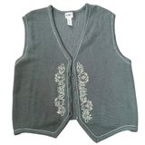 Koret Vintage 90s Embroidered Floral Paisley Button Up Wool Knit Sweater Vest Blue Size L Photo 0
