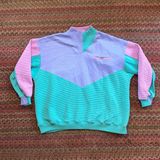 90s VTG PASTEL RIBBED MOCK NECK PULLOVER SWEATER COLOR BLOCK PATCHWORK Size L Photo 0