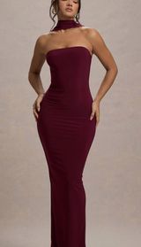 London - Nobu | Burgundy Bandeau Maxi Dress With Halter-Collar Photo 0