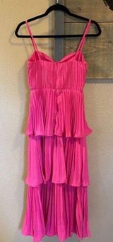 Lulus NWOT  Cascading Crush Hot Pink Tiered Bustier Midi Dress Photo 0