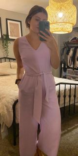 Worthington Purple Tie Waist Jumpsuit Photo 0