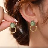 Elegant Green and Gold Double Hoop Earrings Photo 0