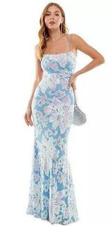 Macy’s Floral Blue Prom Dress Photo 0