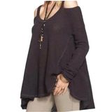 Free People Thermal Waffle kint Sweater Longsleeve Cold Shoulder Olive Green Photo 0