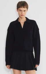 Aritzia Sunday Best Lottie Black Cable Knit Polo Sweater Photo 0