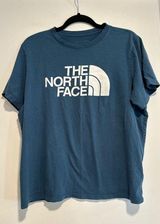 The North Face Womens Sz: L Lightweight Blue w/ White Graphic Logo T-shirt. Photo 0