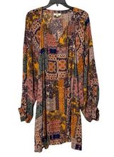 Umgee Paisley Floral Patchwork Long Sleeve Boho Midi Dress Multicolor Size Large Photo 0