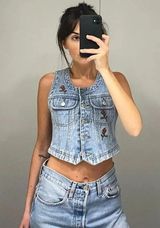 Jordache Vintage Y2K/90s Rose Embroidered Denim Vest Photo 0