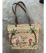 Capelli New York Wicker Shoulder Bag Pink Sequined Flamingos Tropical Photo 0