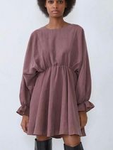 ZARA New with tags Dusty Mauve Mini Voluminous Long Sleeve Dress Photo 0