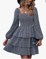 Long Sleeve Navy Floral Dress Photo 0
