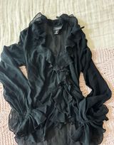 EXPRESS Black Sheer Ruffle Longsleeve  Photo 0