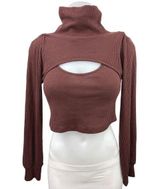 Lush Clothing NEW Lush Women Brown Long Sleeve Turtle Neck Ribbed Knit Cropped Shrug Top Sz M Photo 0