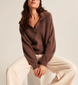 Abercrombie & Fitch Soft Collared Notch Neck Brown Sweater Photo 0