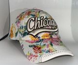 Robin Ruth Chicago  Floral Quilted Baseball Hat Snap Back White Pink Faux Leather Photo 0