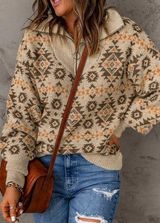 Daytrip  Aztec knitted drop shoulder zipped sweater size medium Photo 0