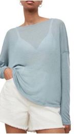 ALLSAINTS  Blue Lightweight Modal Long Sleeve Sweater Top Size Large Photo 0