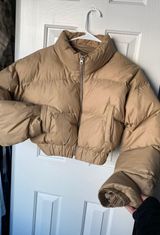 Shown Cropped Puffer Jacket Tan Photo 0