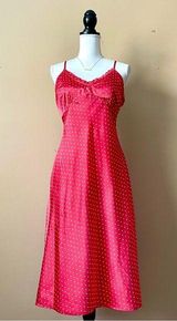 JAPNA | Red Polka Dot Satin Midi Slip Dress Sz M Photo 0
