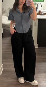 Blue Collared Split Sleeve Round Raw Hem Top Photo 0