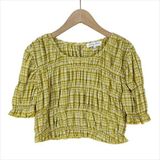 Emory Park Plaid Print Ruffle Cropped Top Lime Green Size Medium Photo 0