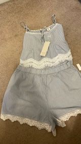 Pinstripe and Lace PJ Set Photo 0