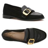 Vince Camuto NWT  Leather Cenkanda Gold Buckle Embossed Loafer Shoe Black Size 7 Photo 0