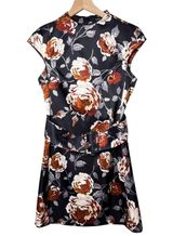 Theory Victoria Cap Sleeve Floral Print Belted Mini Dress Mock Neck Size 6 Photo 0