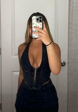 Edikted Lace Up Denim Corset Photo 0