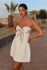 ZARA Floral White Strapless Dress Photo 0