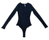 Lulus Lulu’s Black Ribbed Bodysuit Size Small Long Sleeve V Neck Photo 0