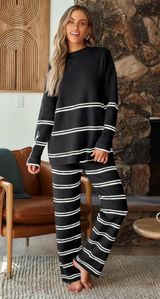 Black and White Striped Sweater Set Photo 0