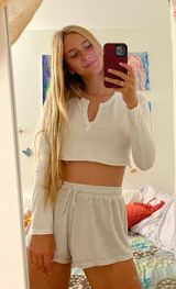 Brandy Melville White Button-Up Cropped Long Sleeve Shirt Photo 0